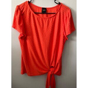 Anthropologie Top W5 Orange Textured Front Tie Short Sleeve Size Large